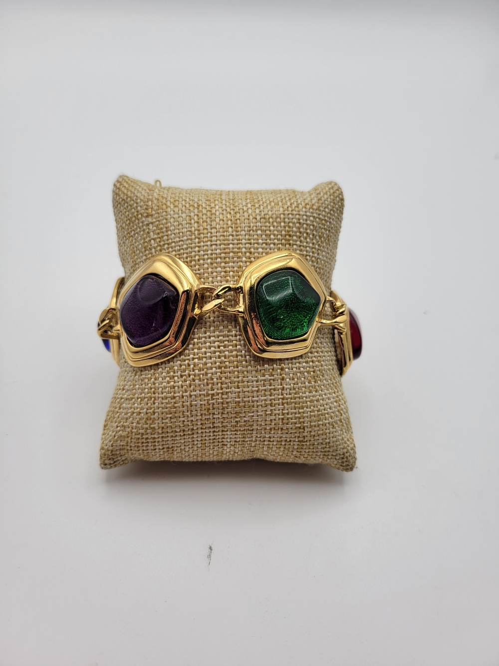 Vtg KJL Avon Caprianti Gripoix Colorful Cabochon Gold tone Chunky Bracelet